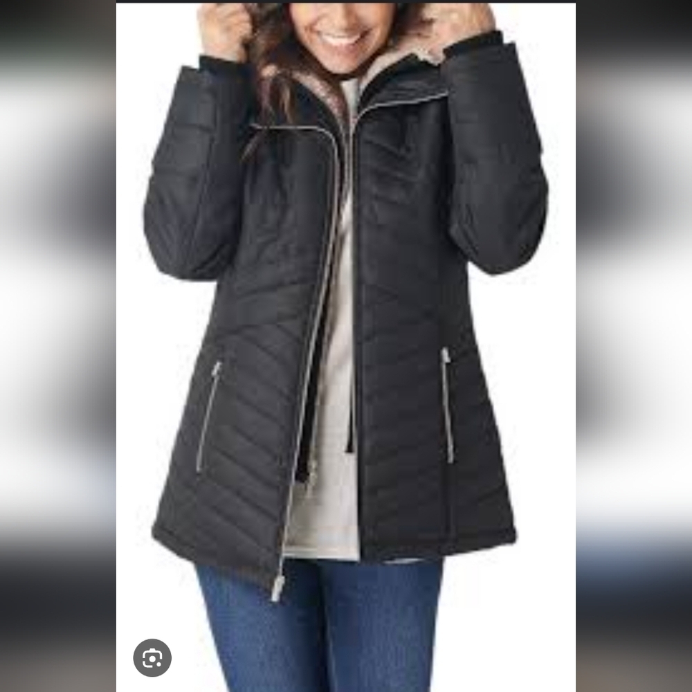Susan Graver Black Quilted Jacket with Cream Lining_XL